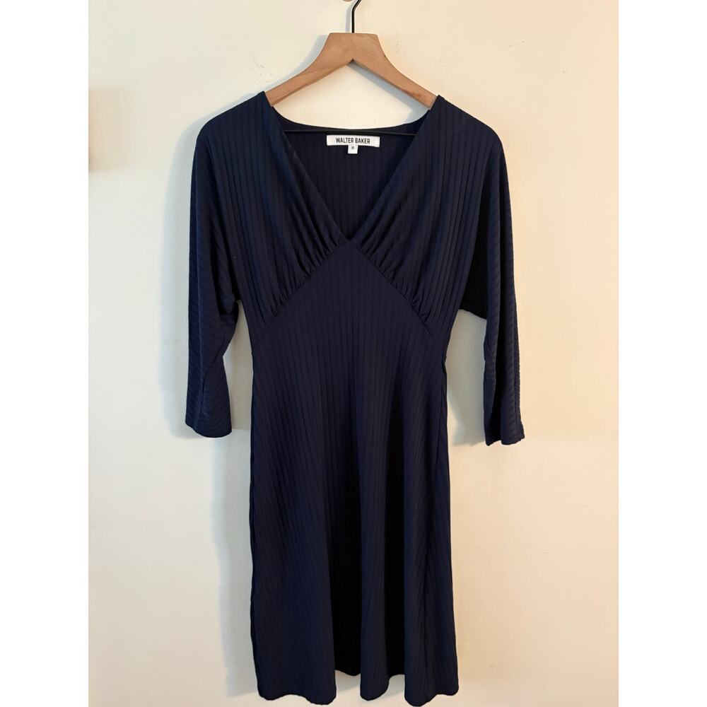 ‼️3/$30‼️ Walter Baker Ribbed V Neck Dress Small Navy Blue A Line V Neck